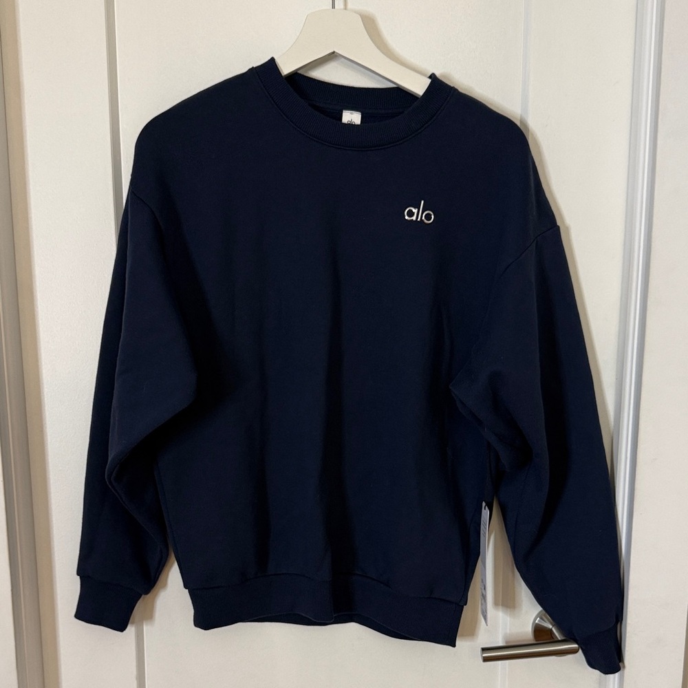 ALO Yoga ACCOLADE CREW neck pullover navy Blue Sweater